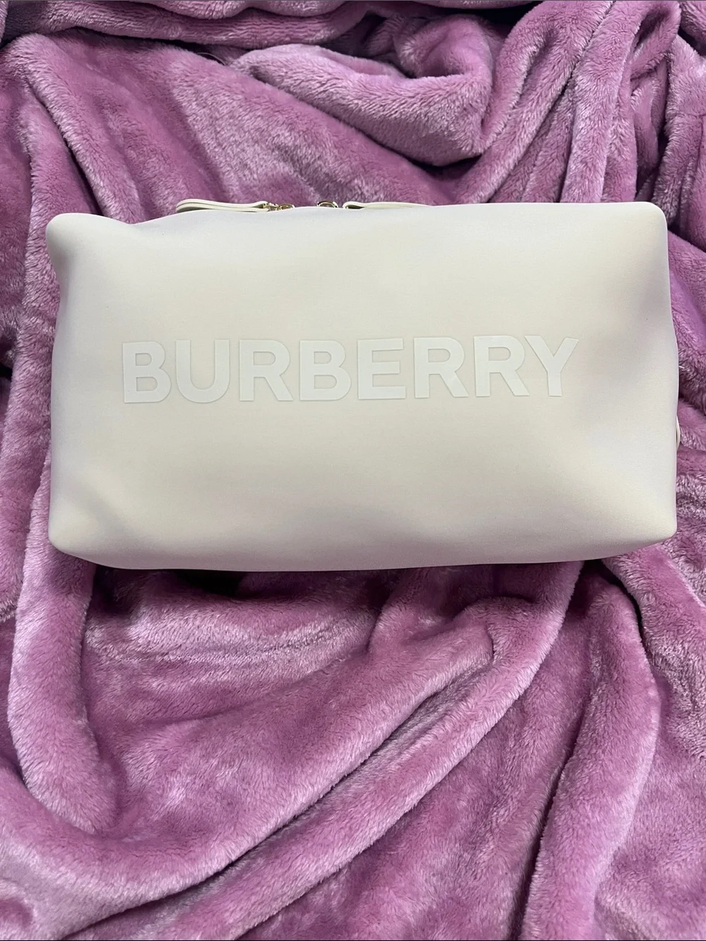 Burberry Cream Embossed Logo Cosmetic Pouch